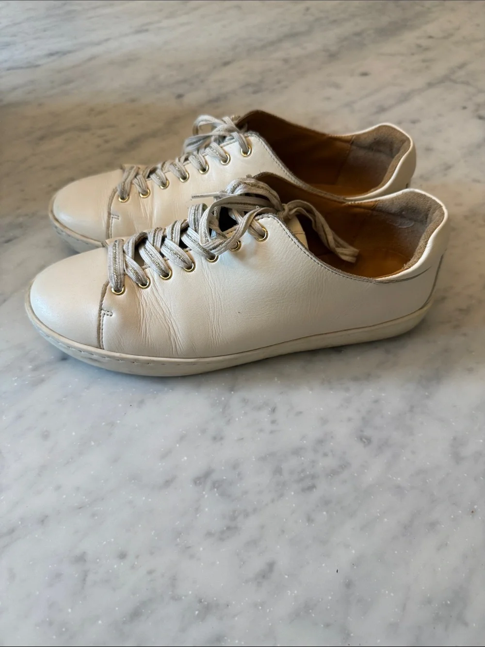 Sézane Jack Low-Top Trainers Smooth Ecru White Leather